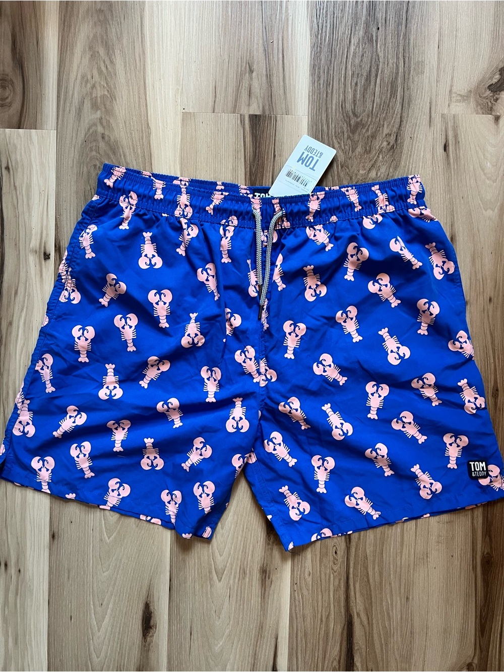 Tom & Teddy Royal Blue Swim Shorts with Pink Lobster Print